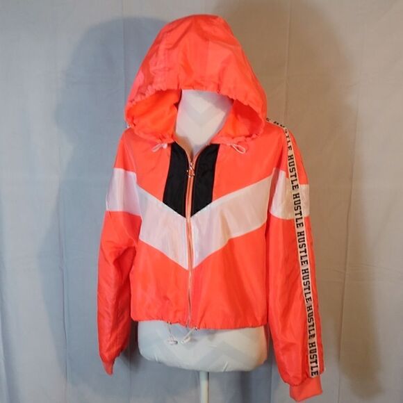 Rue 21 "Hustle" Cropped Windbreaker Hoodie - Picture 1 of 9